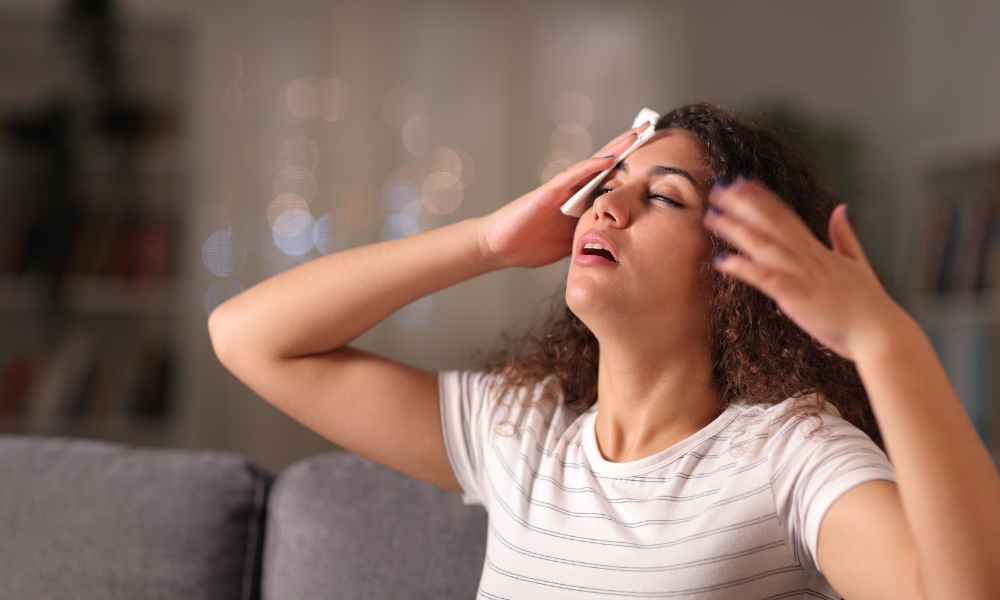 Early dehydration symptoms including dry mouth, fatigue, dizziness, and dark urine in adult patient